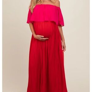 Red and Pink Maternity Maxi
